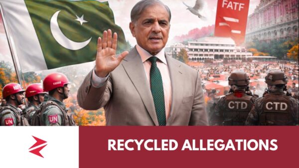 Shehbaz Sharif with flags and peacekeepers