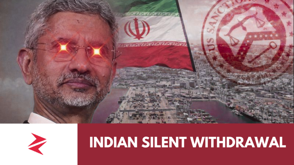 Indian and Iranian port officials at Chabahar with U.S. sanctions overlay graphic