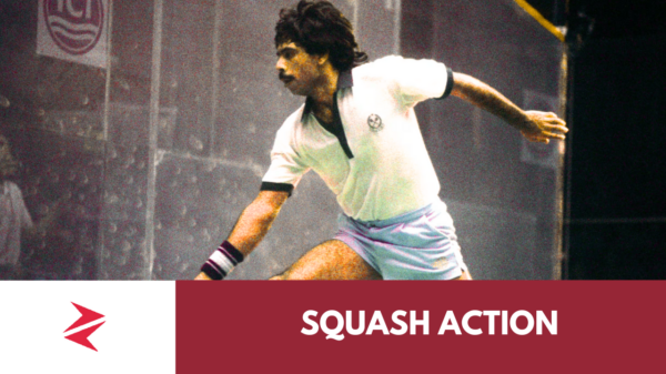 Squash action on court