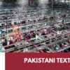 Faisalabad textile mills beneath power transmission lines contrasted with a modern garment factory production line symbolizing Pakistan’s export competitiveness debate.