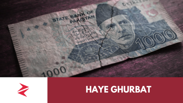 Worn Pakistani 1000-rupee banknote