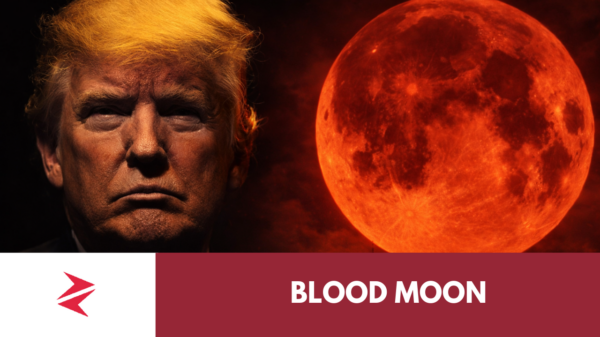Trump and blood-red moon at night