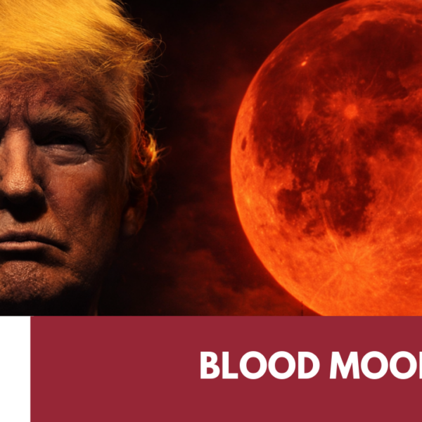 Trump and blood-red moon at night