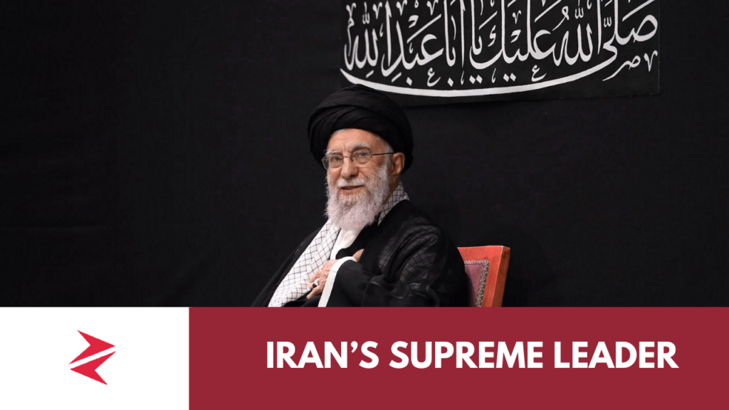 Ayatollah Ali Khamenei seated before Islamic calligraphy backdrop during heightened Middle East tensions