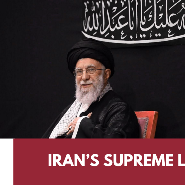 Ayatollah Ali Khamenei seated before Islamic calligraphy backdrop during heightened Middle East tensions