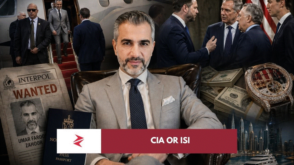 Umar Farooq Zahoor standing among Pakistani and international officials during high-level diplomatic reception, highlighted in red circle amid security personnel and delegation lineup