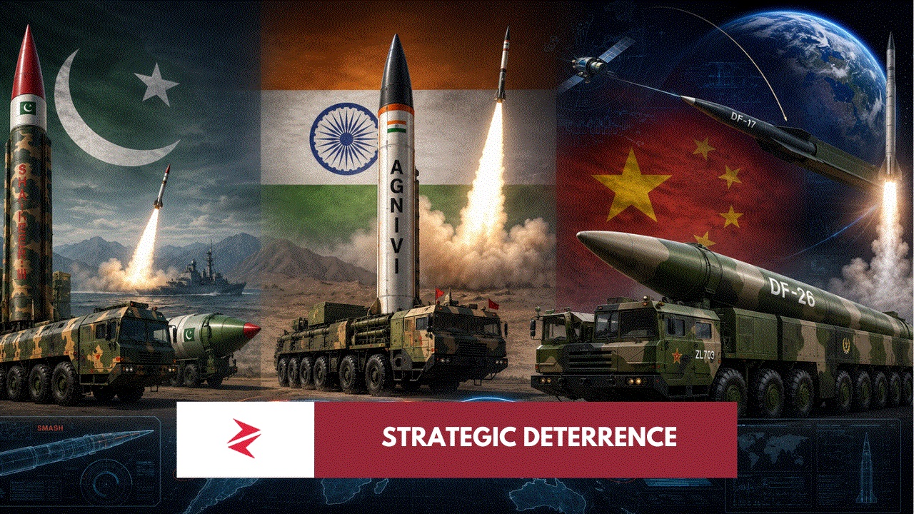 Pakistan India China missile and hypersonic capability comparison featuring Agni-6 DF-17 DF-26 SMASH and strategic deterrence systems