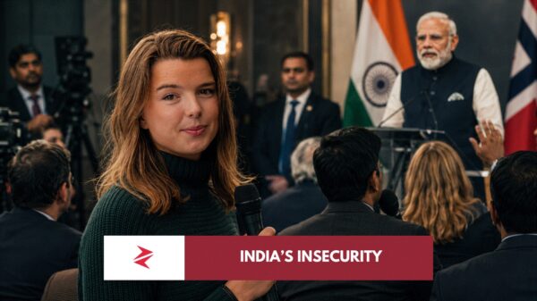 Norwegian journalist questioning Indian Prime Minister Narendra Modi over press freedom during Norway visit
