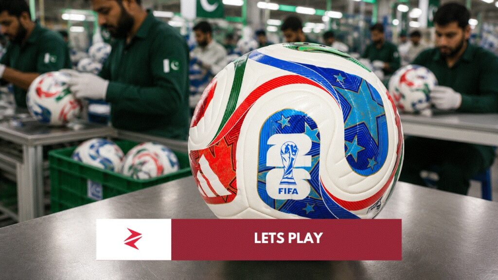 Pakistani workers in Sialkot manufacturing the Adidas Trionda official match ball for FIFA World Cup 2026.