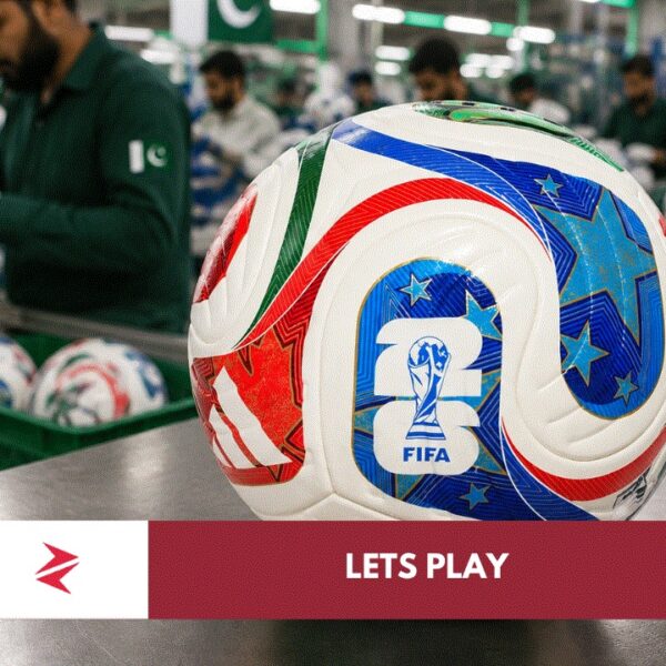 Pakistani workers in Sialkot manufacturing the Adidas Trionda official match ball for FIFA World Cup 2026.