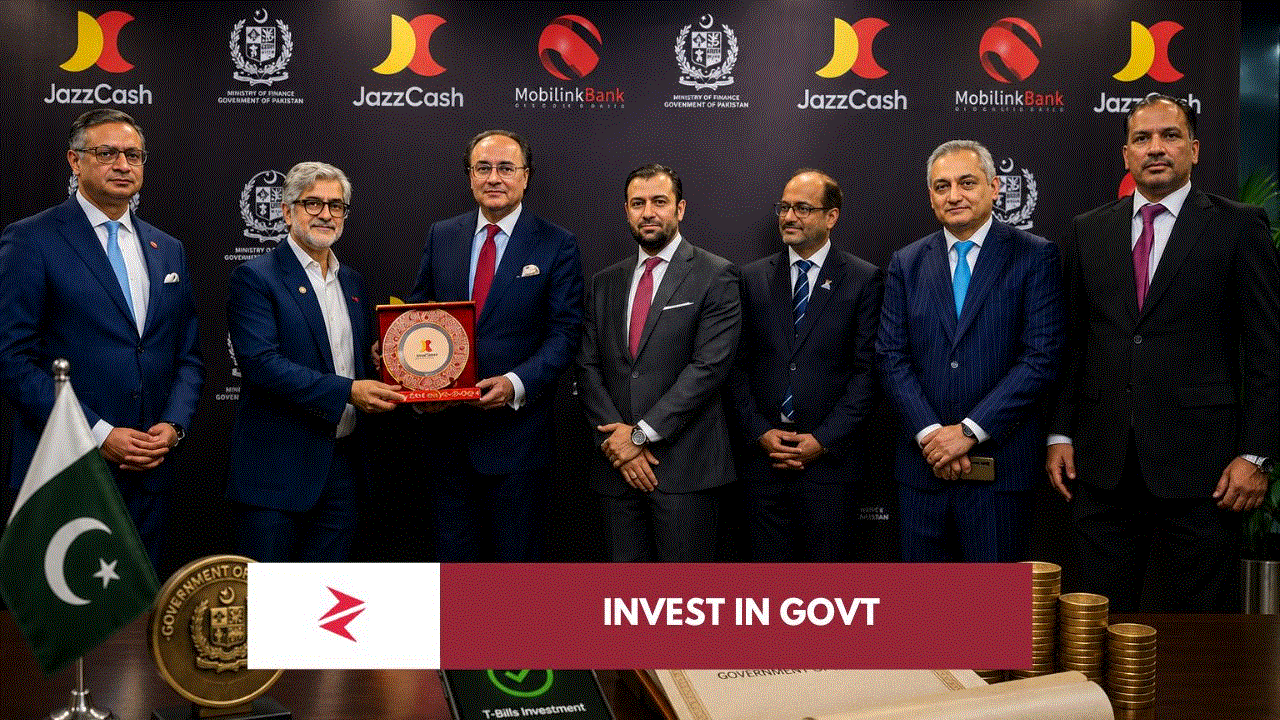Pakistani investor using JazzCash mobile wallet to invest in Government Treasury Bills with a minimum investment of PKR 5000.