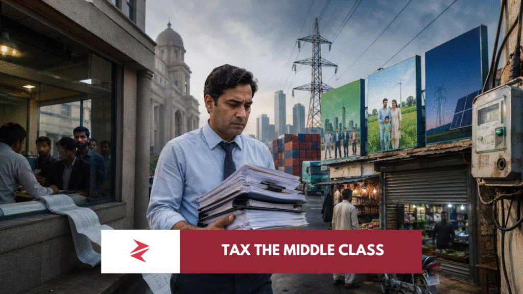 Pakistani salaried class carrying tax burden while PML-N manifesto promises on inflation, jobs, exports and electricity remain under scrutiny.