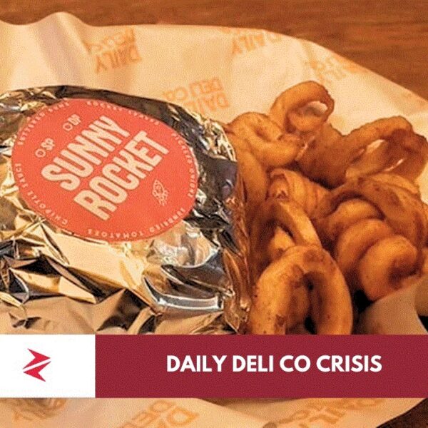 Daily Deli Sunny Rocket burger with curly fries at a Pakistani fast-food restaurant in Lahore.