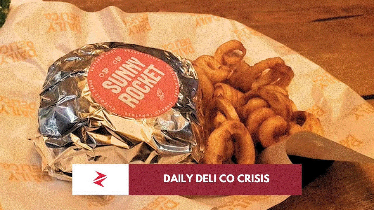 Daily Deli Sunny Rocket burger with curly fries at a Pakistani fast-food restaurant in Lahore.