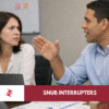 Professional calmly using eye contact and a hand gesture to stop an interruption during a workplace meeting