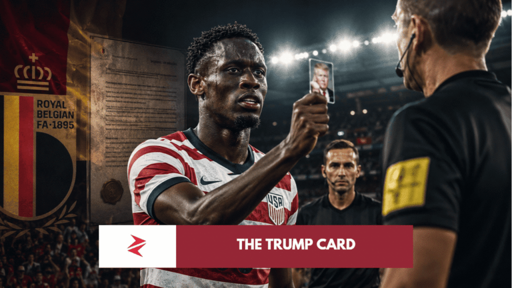 Red card on football pitch symbolizing FIFA Balogun suspension controversy before USA vs Belgium World Cup 2026