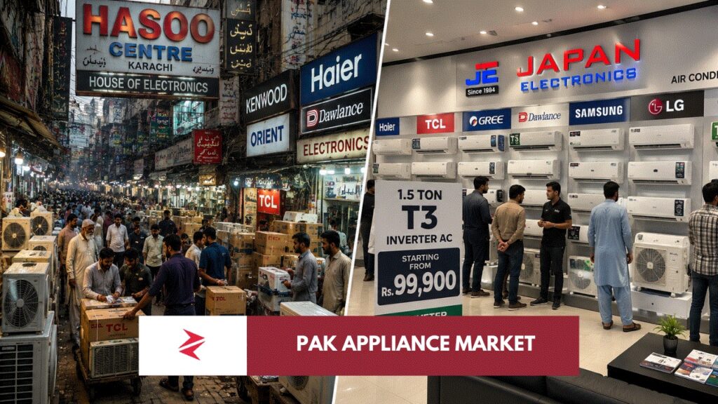 Karachi and Lahore appliance markets compared through Pakistani AC retail and dealer culture.