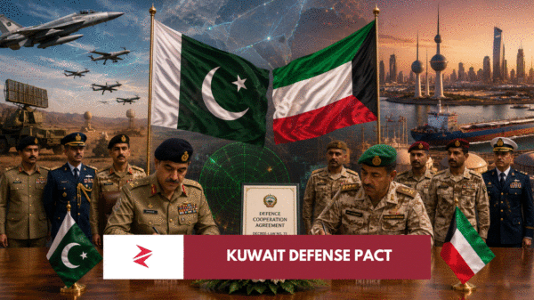 Pakistan and Kuwait defence delegations reviewing Decree-Law No. 73 of 2026 amid changing Gulf security conditions