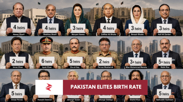 Pakistan’s political, military and business elite families compared by publicly documented numbers of children