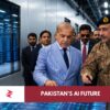 Pakistani civilian and military officials reviewing the Sky47 Karakoram-01 AI data centre launch display near Islamabad