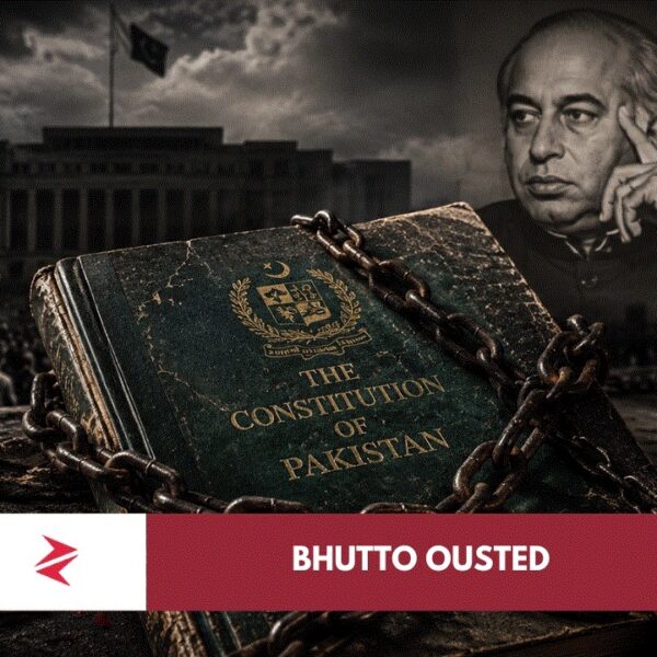 Chained Constitution of Pakistan symbolizing the impact of 5 July 1977 martial law on democracy and civilian rule