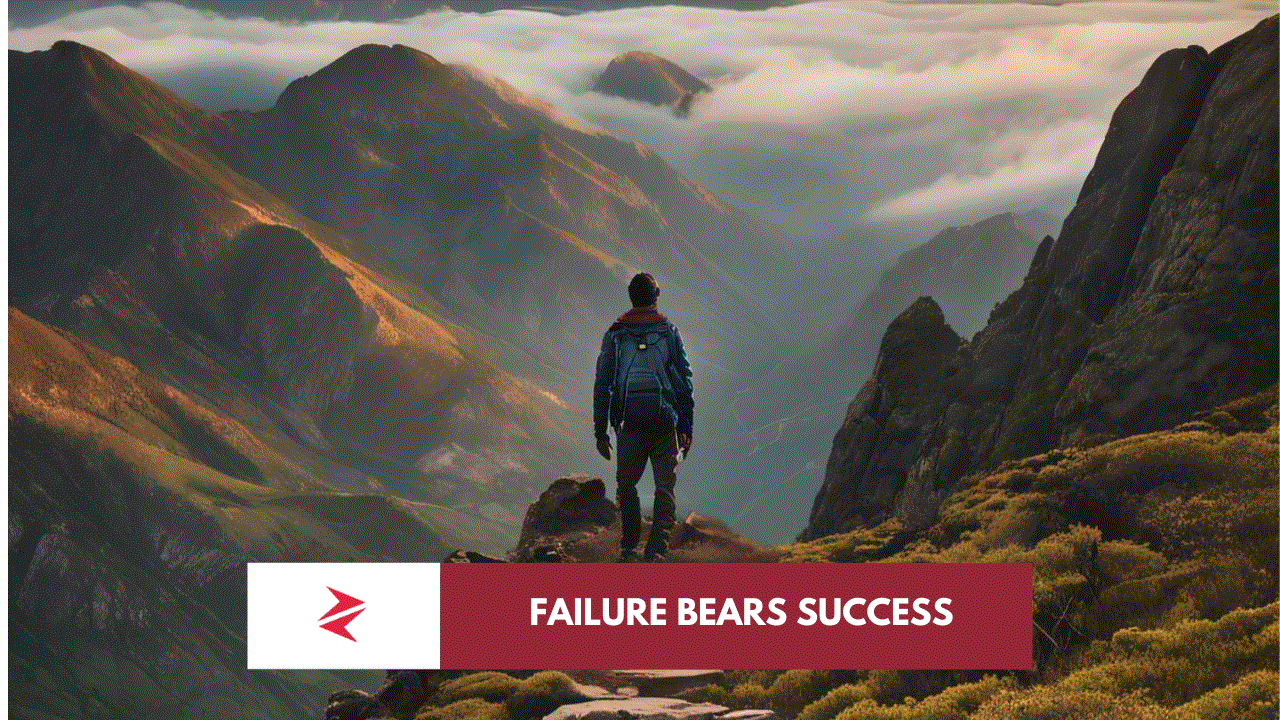 Person navigating a difficult mountain path as a metaphor for turning failure into progress through learning and correction