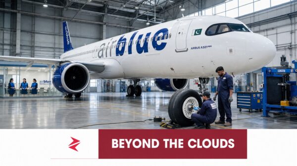 Airblue Airbus A321neo inside an Islamabad MRO hangar representing Pakistan’s aviation maintenance and pilot training expansion