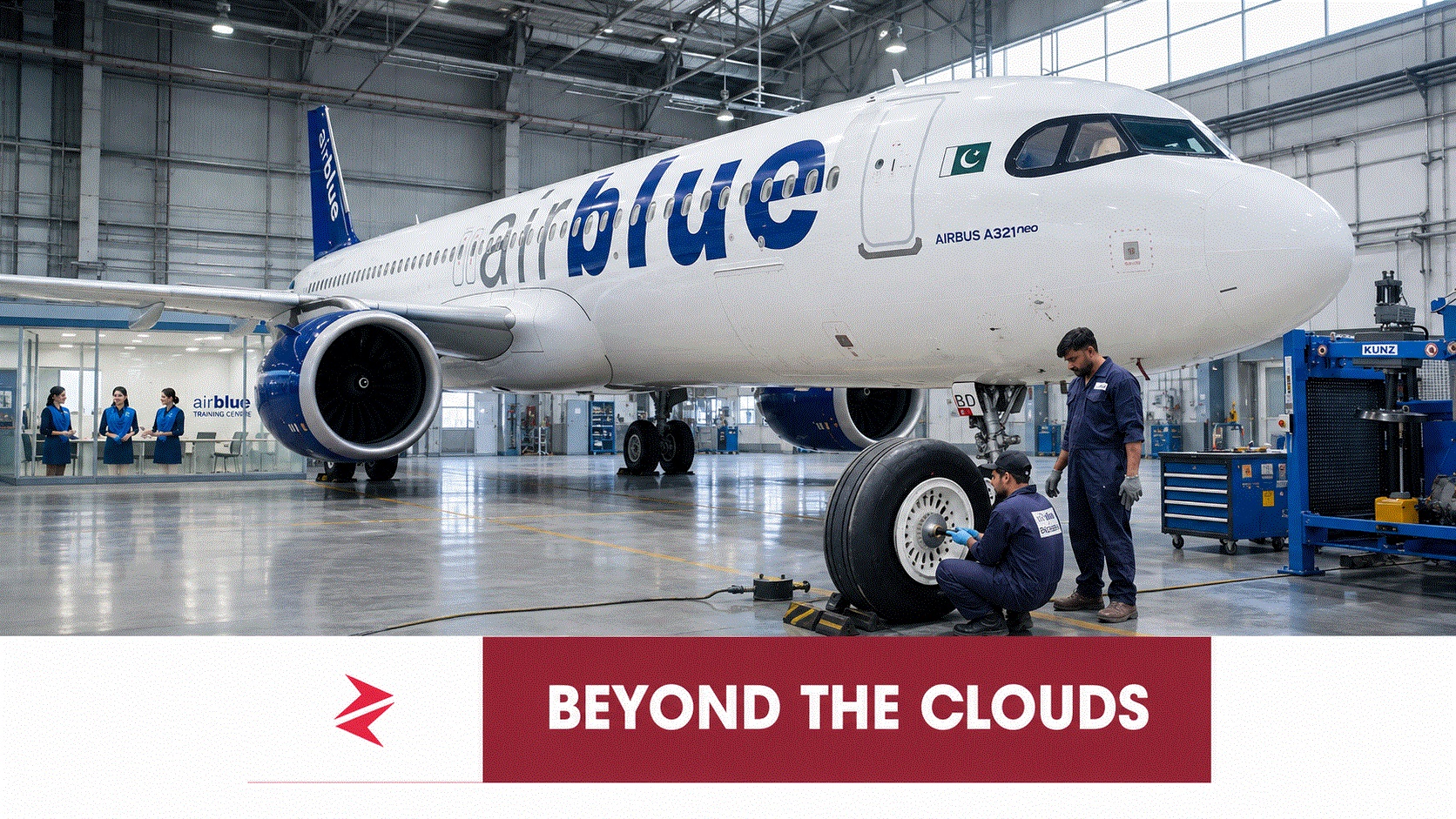 Airblue Airbus A321neo inside an Islamabad MRO hangar representing Pakistan’s aviation maintenance and pilot training expansion