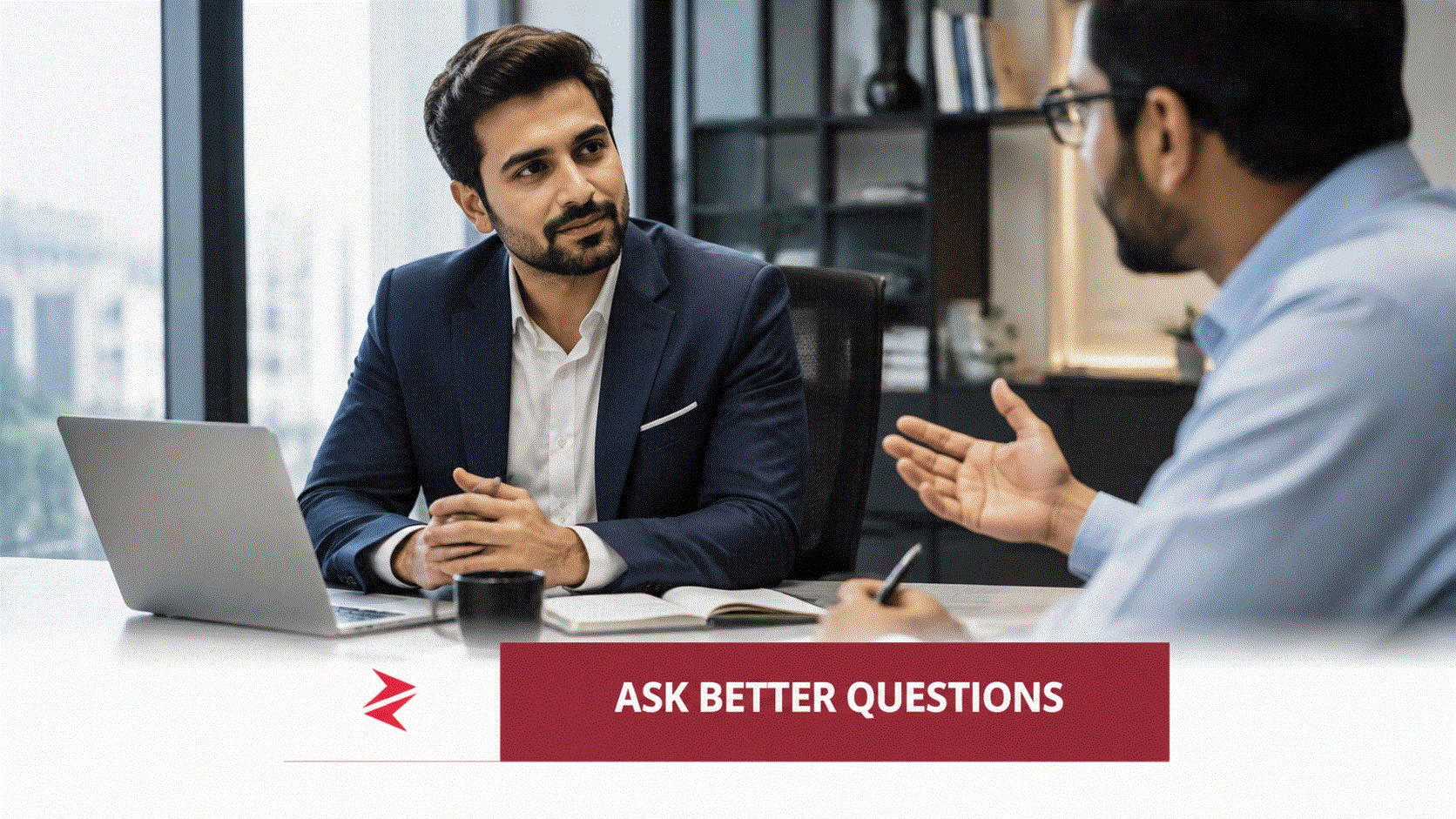 Pakistani business professionals using thoughtful questions to build rapport and credibility during a client meeting