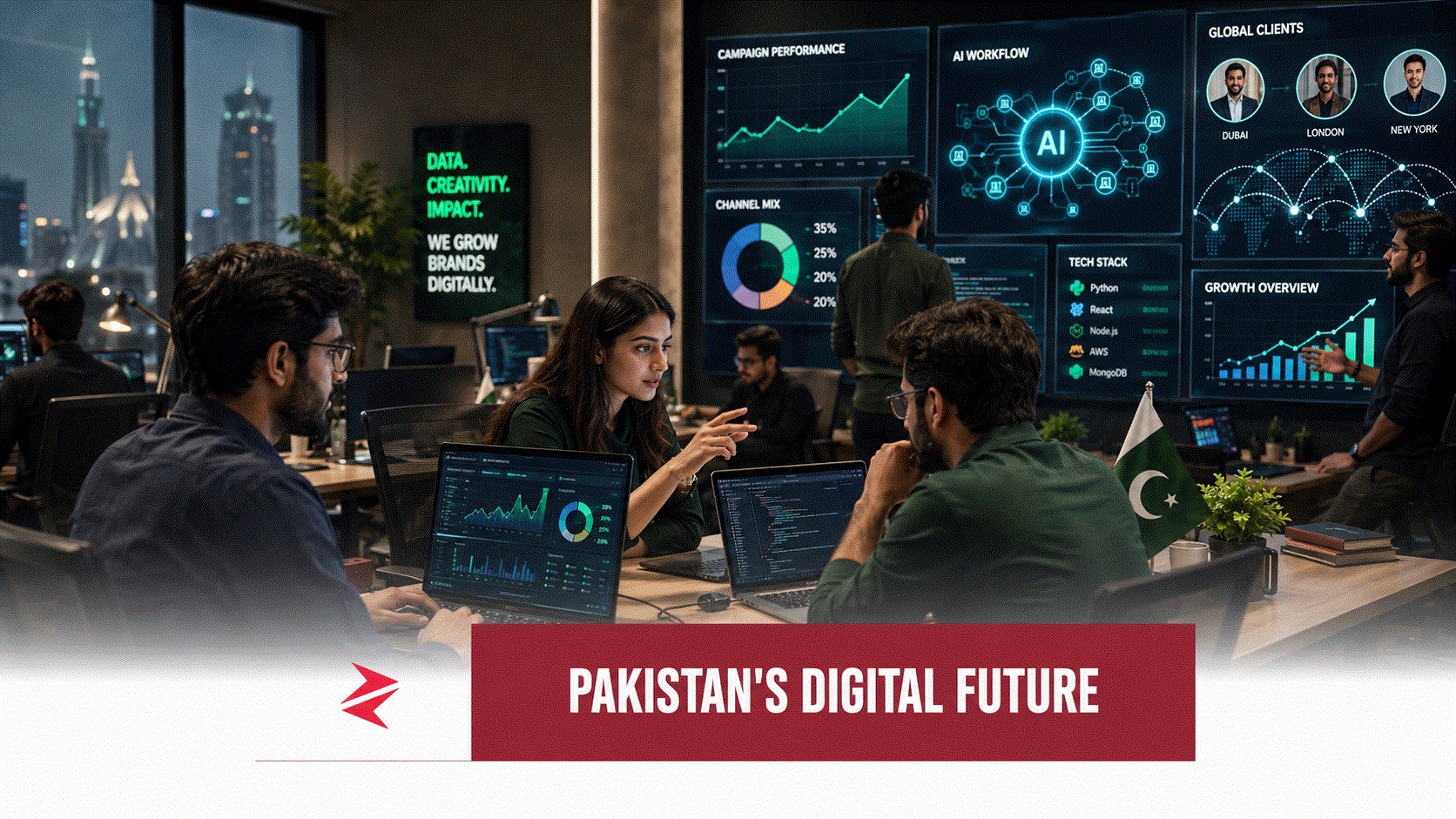 Pakistani digital marketing and software development team using AI, analytics and code to serve global clients in 2026