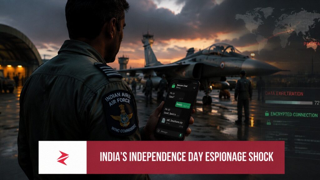 Anonymous Indian Air Force Wing Commander using a smartphone amid an alleged Pakistan-linked espionage investigation