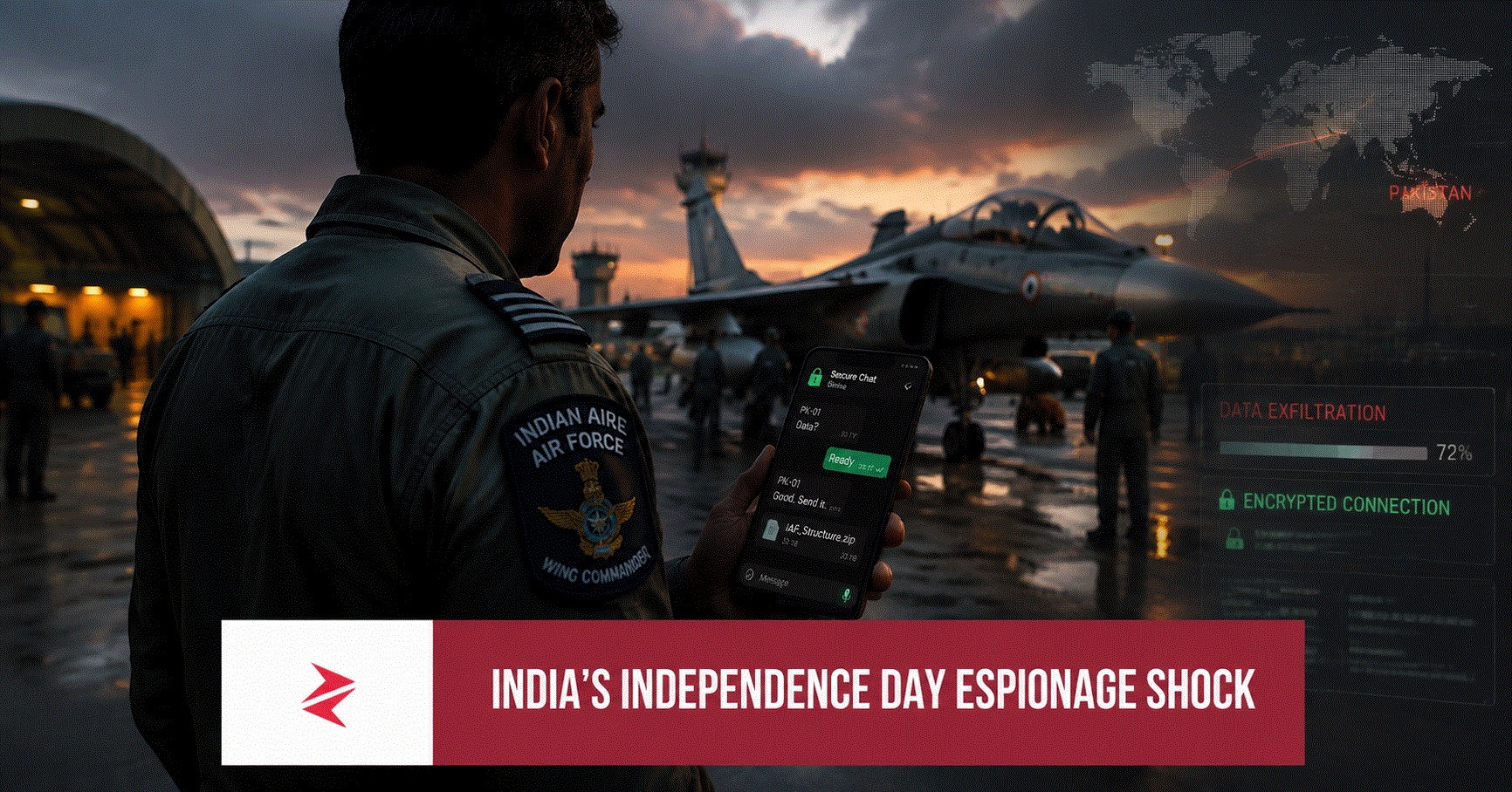 Anonymous Indian Air Force Wing Commander using a smartphone amid an alleged Pakistan-linked espionage investigation