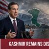 US Ambassador Sergio Gor speaking in Srinagar beside a contested Kashmir map and United Nations document backdrop