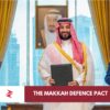 Recep Tayyip Erdoğan, Mohammed bin Salman and Shehbaz Sharif presenting the Makkah Joint Defence Agreement in Saudi Arabia
