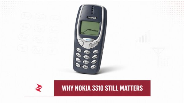Classic Nokia 3310 illustrating durable product design, digital simplicity and mobile-phone nostalgia