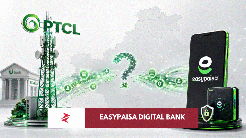 PTCL and Easypaisa logos representing the market-reported PTCL bid for Easypaisa Digital Bank in Pakistan