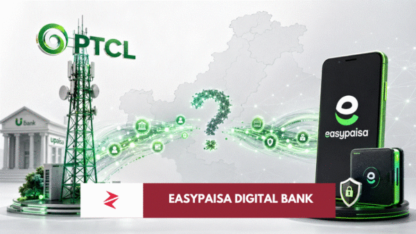 PTCL and Easypaisa logos representing the market-reported PTCL bid for Easypaisa Digital Bank in Pakistan