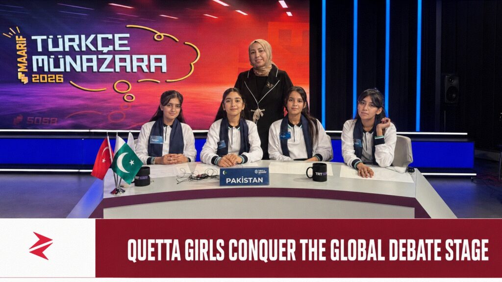 Quetta girls representing Pakistan after winning the 2026 Maarif International Turkish Debate Competition in Türkiye