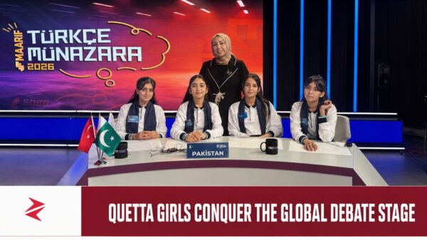 Quetta girls representing Pakistan after winning the 2026 Maarif International Turkish Debate Competition in Türkiye