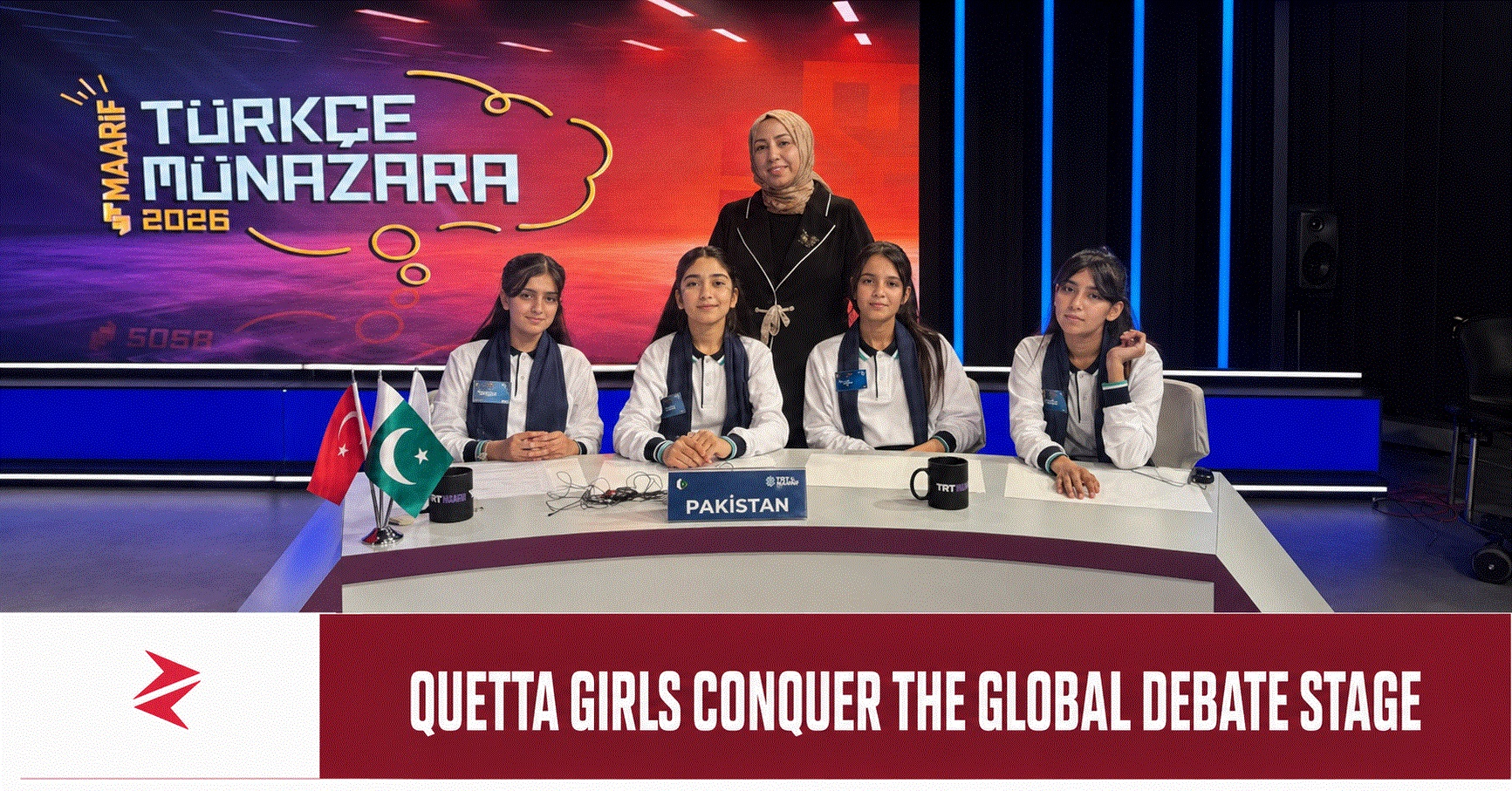 Quetta girls representing Pakistan after winning the 2026 Maarif International Turkish Debate Competition in Türkiye