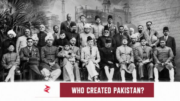 Muhammad Ali Jinnah surrounded by Muslim League and Punjab leaders during the Pakistan Movement