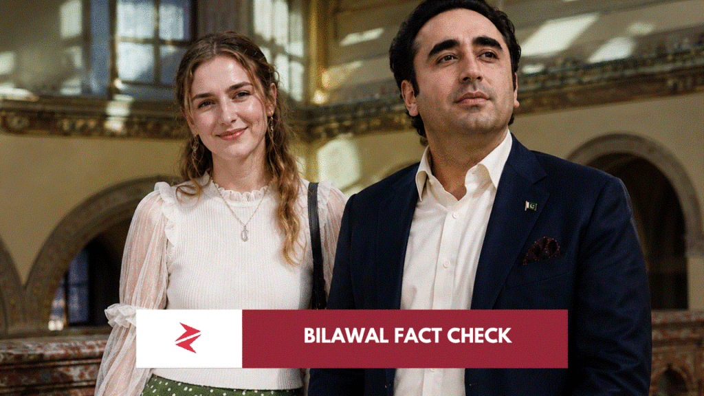 Bilawal Bhutto Zardari, Gloria Habsburg-Lothringen and Asif Ali Zardari against a European Alpine backdrop amid disputed marriage reports.