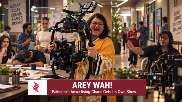 Arey Wah Pakistani web series producer and creative team filming inside an advertising agency