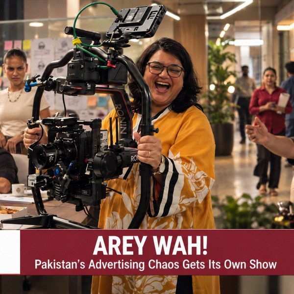 Arey Wah Pakistani web series producer and creative team filming inside an advertising agency