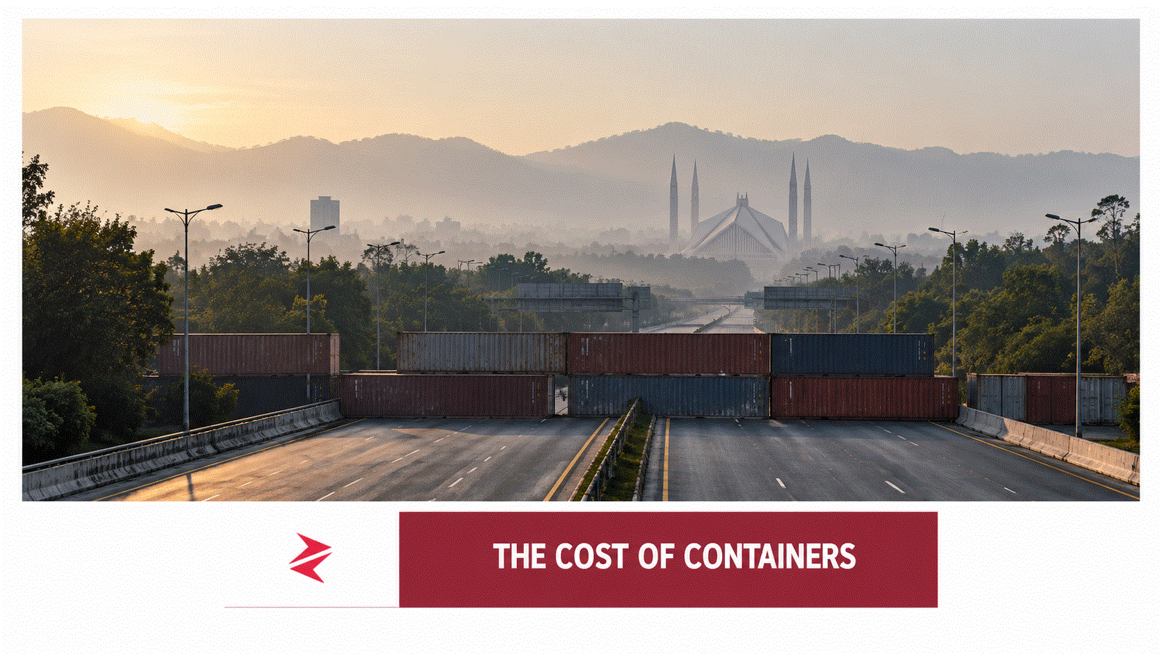 Shipping container barricades on an Islamabad road ahead of PTI’s September 27 protest march.