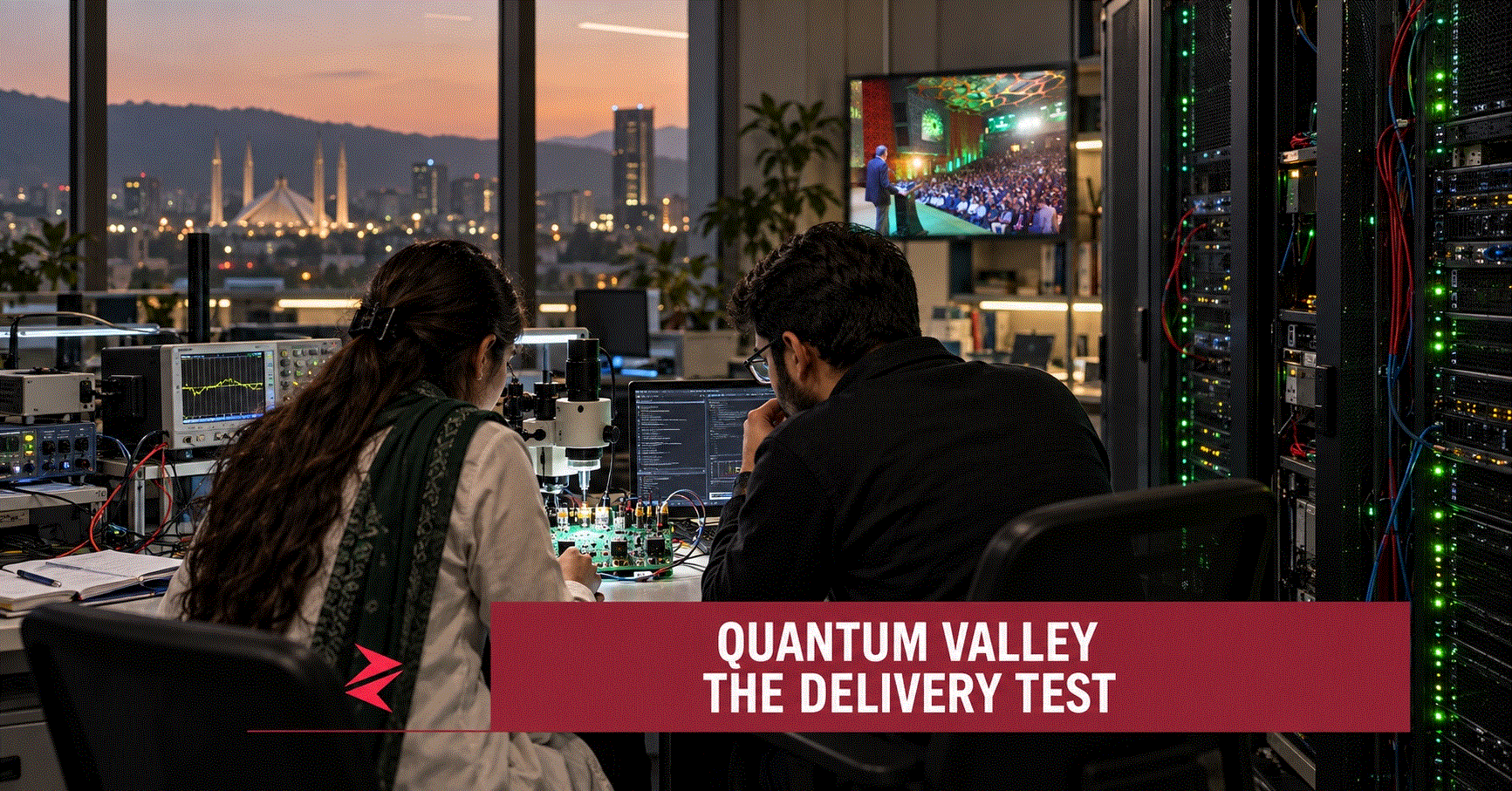 Speaker addresses the Quantum Valley Pakistan launch audience in Islamabad as the initiative faces a test of startup and export delivery