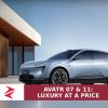 AVATR 07 electric SUV with the Zorays logo and headline: AVATR 07 & 11, luxury at a price.
