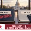 Separate PERM and H-1B dossiers, with a suspension stamp on PERM, illustrating the distinction between green-card sponsorship and work visas.