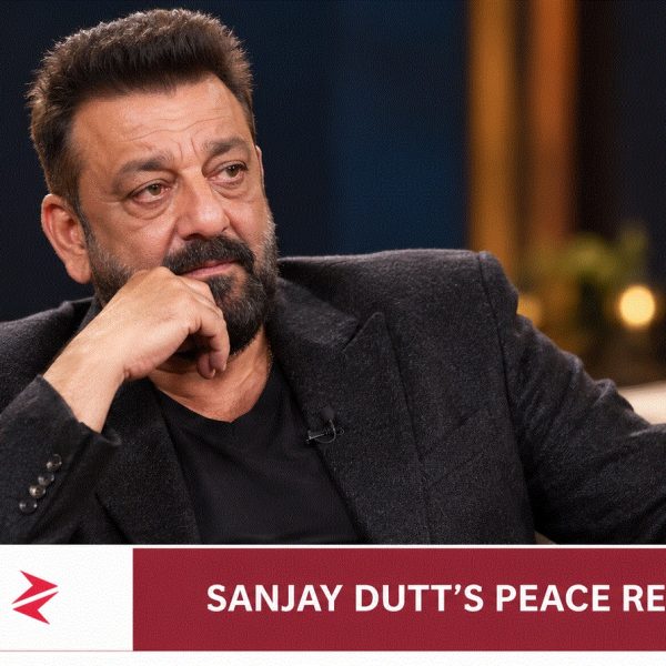 Editorial illustration of Sanjay Dutt and the online debate over his comments about peace in India