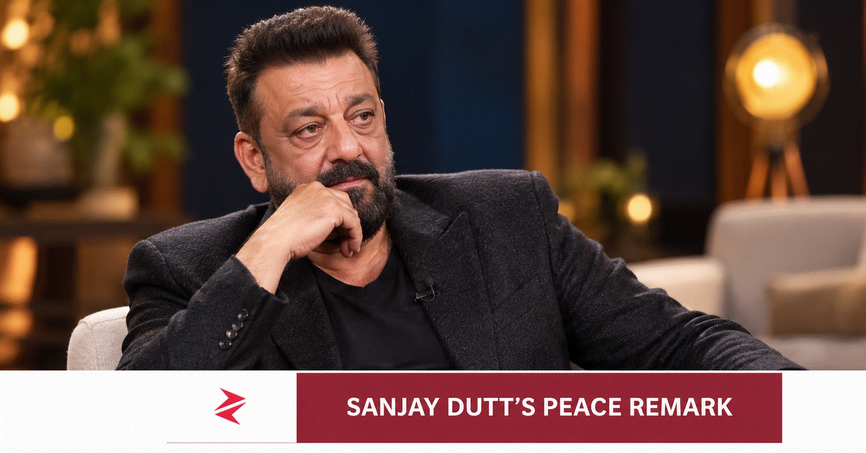 Editorial illustration of Sanjay Dutt and the online debate over his comments about peace in India